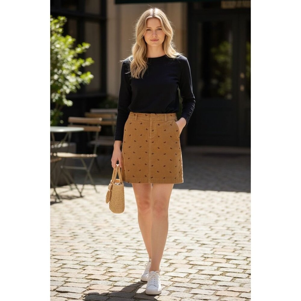NEW Lilly Pulitzer Womens 4 Brown Corduroy A-Line Skirt Embroidery Scotty Dogs